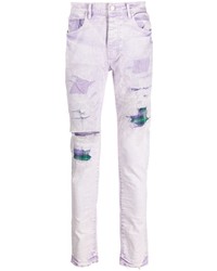 hellviolette bedruckte enge Jeans von purple brand
