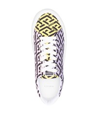 hellviolette bedruckte Segeltuch niedrige Sneakers von Versace