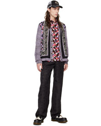 hellviolette bedruckte Strickjacke von Anna Sui