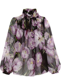 hellviolette Chiffon Bluse mit Blumenmuster von Dolce & Gabbana