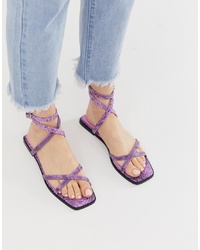 hellviolette flache Sandalen aus Leder von ASOS DESIGN