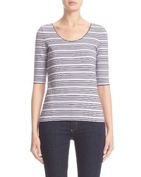 hellviolette horizontal gestreifte Bluse