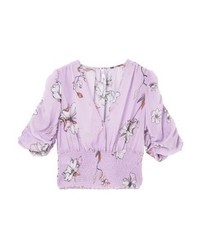 hellviolette Kurzarmbluse mit Blumenmuster von Mango