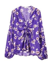 hellviolette Langarmbluse mit Blumenmuster von Mango