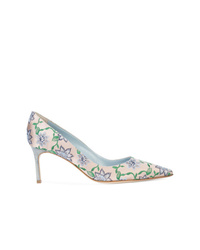 hellviolette Satin Pumps mit Blumenmuster