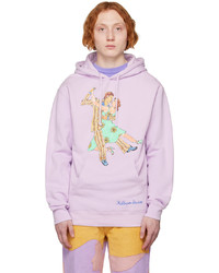 hellvioletter bedruckter Fleece-Pullover mit einem Kapuze von KidSuper