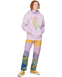 hellvioletter bedruckter Fleece-Pullover mit einem Kapuze von KidSuper