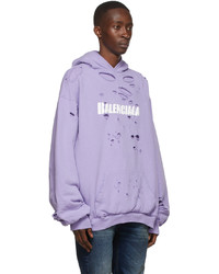 hellvioletter bedruckter Pullover mit einem Kapuze von Balenciaga