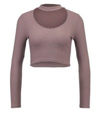 hellvioletter horizontal gestreifter Rollkragenpullover von Topshop