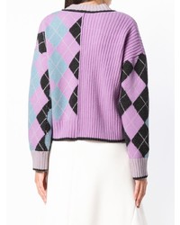 hellvioletter Pullover mit einem V-Ausschnitt mit Argyle-Muster von Pringle Of Scotland