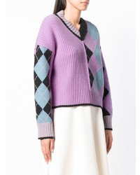 hellvioletter Pullover mit einem V-Ausschnitt mit Argyle-Muster von Pringle Of Scotland