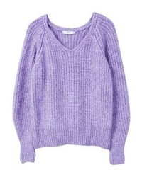 hellvioletter Pullover mit einem V-Ausschnitt von Mango