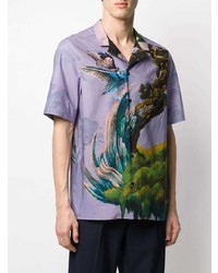 hellviolettes bedrucktes Kurzarmhemd von Valentino