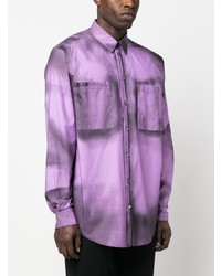 hellviolettes bedrucktes Langarmhemd von Moschino