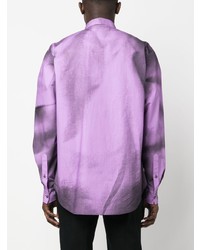 hellviolettes bedrucktes Langarmhemd von Moschino