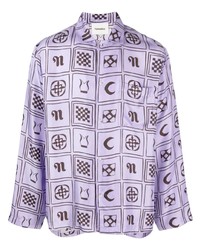 hellviolettes bedrucktes Langarmhemd von Nanushka