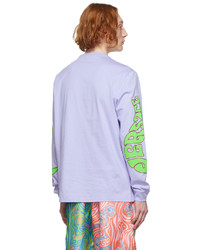 hellviolettes bedrucktes Langarmshirt von Versace