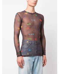 hellviolettes bedrucktes Langarmshirt von Walter Van Beirendonck