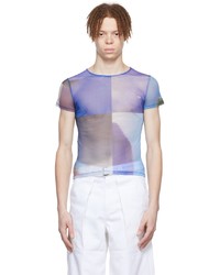 hellviolettes bedrucktes T-Shirt mit einem Rundhalsausschnitt aus Netzstoff von Serapis