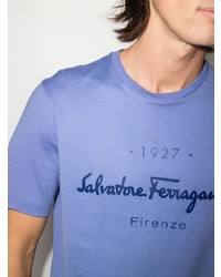 hellviolettes bedrucktes T-Shirt mit einem Rundhalsausschnitt von Salvatore Ferragamo