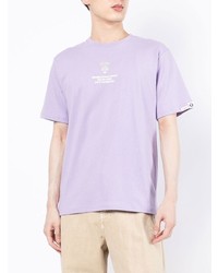 hellviolettes bedrucktes T-Shirt mit einem Rundhalsausschnitt von AAPE BY A BATHING APE