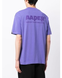 hellviolettes bedrucktes T-Shirt mit einem Rundhalsausschnitt von AAPE BY A BATHING APE