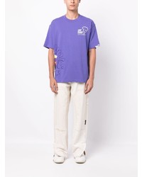 hellviolettes bedrucktes T-Shirt mit einem Rundhalsausschnitt von AAPE BY A BATHING APE