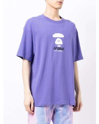 hellviolettes bedrucktes T-Shirt mit einem Rundhalsausschnitt von AAPE BY A BATHING APE