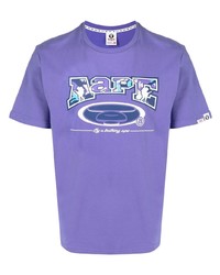 hellviolettes bedrucktes T-Shirt mit einem Rundhalsausschnitt von AAPE BY A BATHING APE