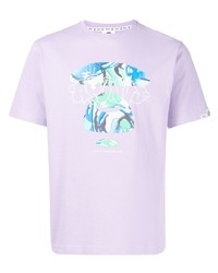 hellviolettes bedrucktes T-Shirt mit einem Rundhalsausschnitt von AAPE BY A BATHING APE