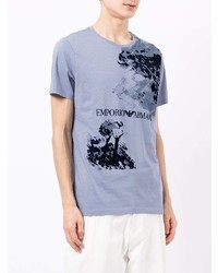 hellviolettes bedrucktes T-Shirt mit einem Rundhalsausschnitt von Emporio Armani