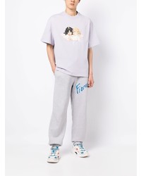 hellviolettes bedrucktes T-Shirt mit einem Rundhalsausschnitt von Fiorucci