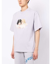 hellviolettes bedrucktes T-Shirt mit einem Rundhalsausschnitt von Fiorucci