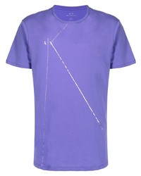 hellviolettes bedrucktes T-Shirt mit einem Rundhalsausschnitt von Armani Exchange