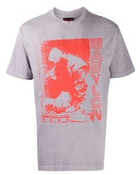 hellviolettes bedrucktes T-Shirt mit einem Rundhalsausschnitt von Babylon LA