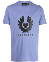 hellviolettes bedrucktes T-Shirt mit einem Rundhalsausschnitt von Belstaff