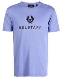 hellviolettes bedrucktes T-Shirt mit einem Rundhalsausschnitt von Belstaff