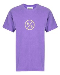 hellviolettes bedrucktes T-Shirt mit einem Rundhalsausschnitt von Blood Brother
