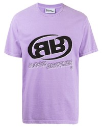 hellviolettes bedrucktes T-Shirt mit einem Rundhalsausschnitt von Blood Brother