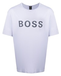 hellviolettes bedrucktes T-Shirt mit einem Rundhalsausschnitt von BOSS