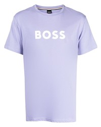 hellviolettes bedrucktes T-Shirt mit einem Rundhalsausschnitt von BOSS