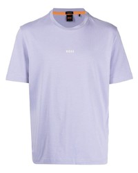 hellviolettes bedrucktes T-Shirt mit einem Rundhalsausschnitt von BOSS
