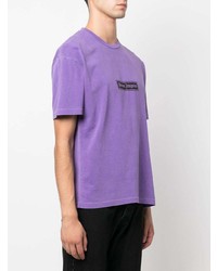 hellviolettes bedrucktes T-Shirt mit einem Rundhalsausschnitt von Palm Angels