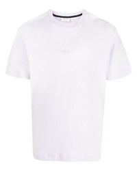 hellviolettes bedrucktes T-Shirt mit einem Rundhalsausschnitt von Calvin Klein