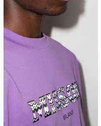 hellviolettes bedrucktes T-Shirt mit einem Rundhalsausschnitt von Missoni