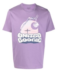 hellviolettes bedrucktes T-Shirt mit einem Rundhalsausschnitt von Carhartt WIP