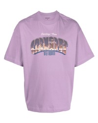 hellviolettes bedrucktes T-Shirt mit einem Rundhalsausschnitt von Carhartt WIP