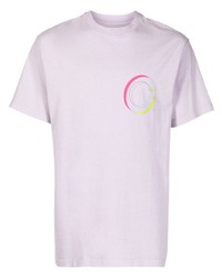 hellviolettes bedrucktes T-Shirt mit einem Rundhalsausschnitt von Clot