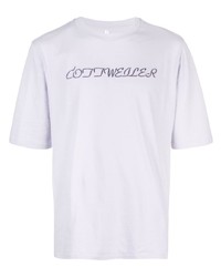 hellviolettes bedrucktes T-Shirt mit einem Rundhalsausschnitt von Cottweiler