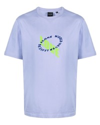 hellviolettes bedrucktes T-Shirt mit einem Rundhalsausschnitt von Daily Paper